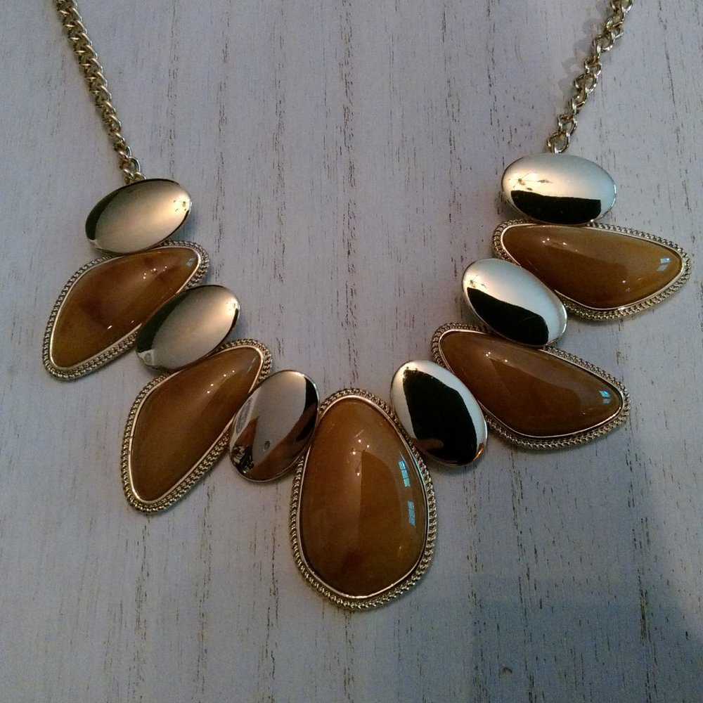 Statement Necklace Caramel Brown Glass Gold-toned by Shofel Brothers 18"
